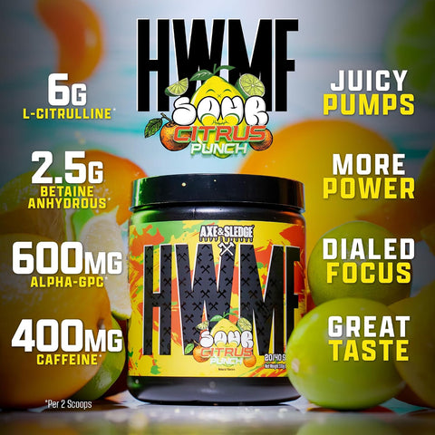 Axe & Sledge Hwmf High Stim Pre-Workout Powder 400Mg Caffeine Pre-Workout For Men & Women With Citrulline Beta Alanine & Alpha Gpc - Energy Pump & Focus 20/40 Servings Sour Citrus Punch