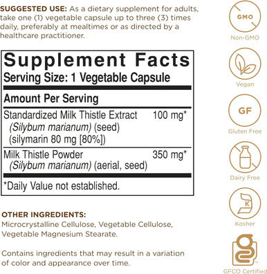 Solgar Full Potency Milk Thistle Vegetable Capsules 100 Count