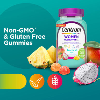 Centrum Women'S Multivitamin Gummies Tropical Fruit Flavors Made From Natural Flavors 100 Count 50 Day Supply