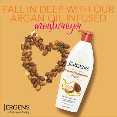 Jergens Deep Restoring Argan Oil Moisturizer, Soothing Body and Hand Lotion, 16.8 Ounce, with Reviving Argan Oil and Vitamin E, Oil-Infused, Dermatologist Tested