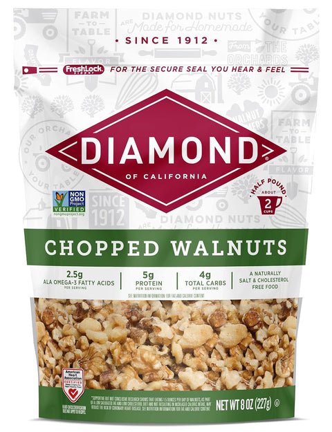 Diamond of California Chopped Walnuts, Raw Walnuts for Baking, Snacking and Salads, 8 oz.