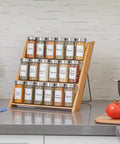 18 Jar Bamboo Compact Spice Rack with Spices Included & 5-Year Free Spice Refill Program for Countertop or Kitchen Drawer with Glass Jars