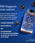 Eu Natural Balance PMS Vitamins for Women - Hormone Balance for Women Menstrual & PMS Relief - Bloating Cramping Mood Swings Restlessness Clear Skin - Primrose Oil Black Seed Oil & DIM - 60 Liquid Softgels