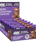 Optimum Nutrition Nutty Chocolate Caramel Crispy Protein Bars No Added Sugars On The Go Pre-Workout And Post-Workout Gym Snack For Men And Women 10 X 70 G