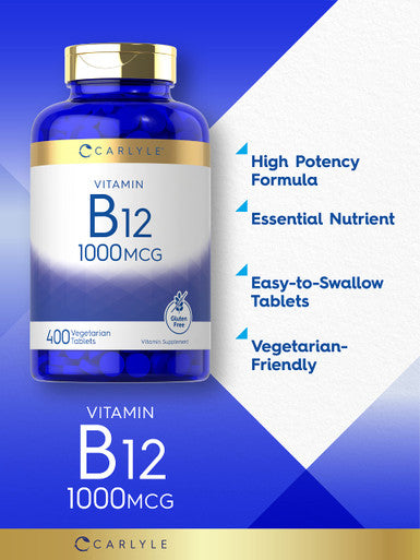 Carlyle Vitamin B12 1000Mcg | 400 Tablets | Vegetarian, Non-Gmo, Gluten Free