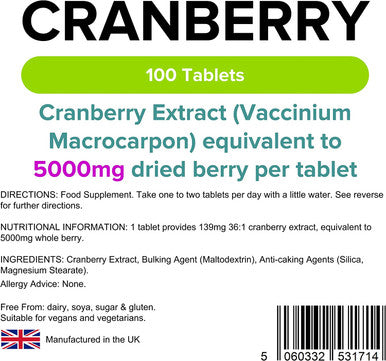 Lindens Cranberry Juice 5000mg Tablets - 100 Pack - Easy Way to Work Cranberry Into Your Day, Rich in Polyphenols & Antioxidants, Popular with Women - UK Manufacturer, Letterbox Friendly