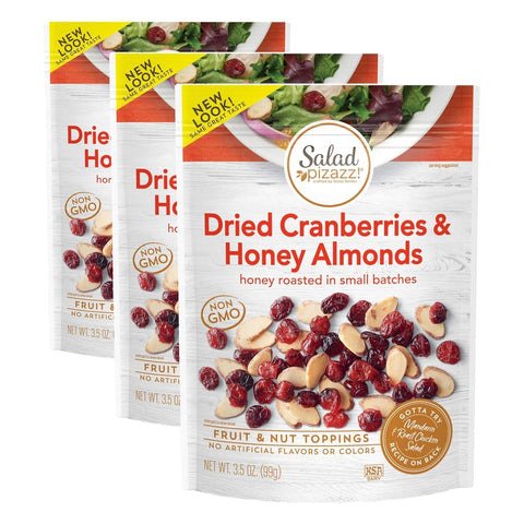Salad Pizazz! Almond Toppings, Honey Roasted with Cranberries - Snack Mix and Salad Topping Resealable Bag(Package May Vary)- 3.5 Ounce (Pack of 3)
