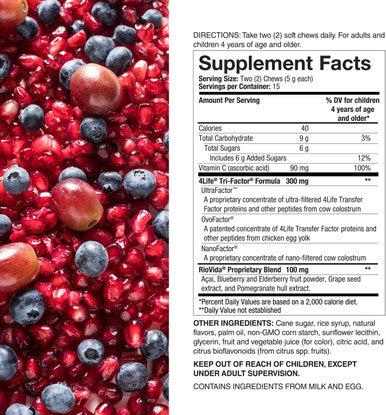 4Life RioVida Chews - Dietary Supplement Supports Healthy Immune System Function and Aging - Supplement Formula with Elderberry Acai Berry and Transfer Factor Proteins - 30 Chews