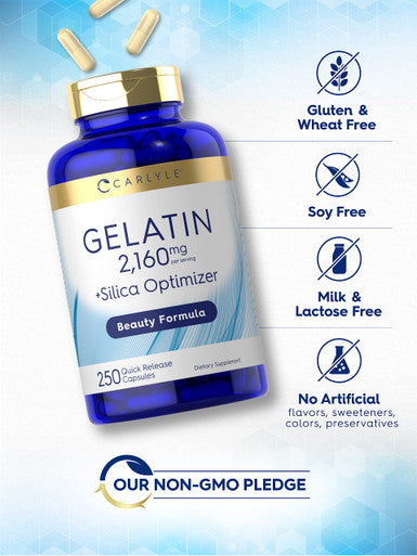 Carlyle Gelatin 2160 Mg | With Silica Optimizer | 250 Capsules | Non-Gmo, And Gluten Free Supplement
