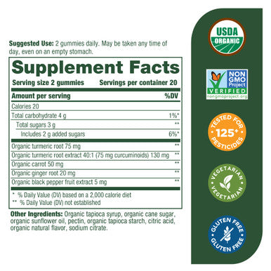 MegaFood Turmeric Gummies - Turmeric Supplement With Turmeric And Ginger And Black Pepper - Usda Organic Vegetarian Non-Gmo - Made Without 9 Food Allergens - 40 Gummies (20 Servings)