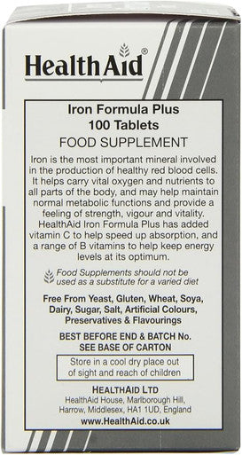 HealthAid Iron Formula Plus - 100 Vegetarian Tablets