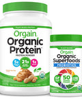Orgain Organic Plant Based Protein Powder, Peanut Butter - Vegan, Low Net Carbs, 2.03 Pound & Organic Green Superfoods Powder, Original - Antioxidants, 1 Billion Probiotics, Vegan, 0.62 Pound