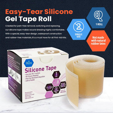 Medpride Easy-Tear Silicone Gel Tape Roll-1.5 Inch X 1.6 Yards- Medical Grade Wound Dressing, Sticky Bandage, Water + Shower-Proof- Latex-Free, Adhesive, Soft + Flexible, Pain-Removal + Switching