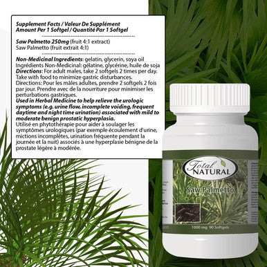 Saw Palmetto Supplement 1000mg 90s [1 bottle] by Total Natural, Prostate Health, Prostate Support Supplement Formula Reduces Frequent Urination and Prevent Hair Loss