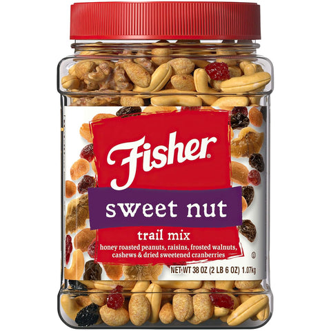 Fisher Snack Hunger Fighter Bulk Trail Mix, 38 oz (Pack of 1), Peanuts, Almonds, Dried Sweetened Cranberries and Soy Nuts, Snacks for Adults and Kids, Dried Fruit, Healthy Snacks for Adults