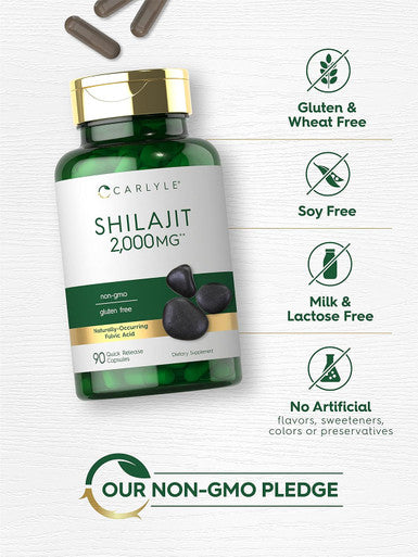 Carlyle Shilajit Capsules | 2000mg | 90 Count | Non-GMO and Gluten