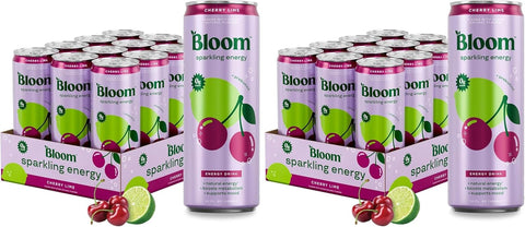 Bloom Nutrition Sparkling Energy Drink Minis, Raspberry Lemon & Strawberry Watermelon, 7.5oz 12 Pack