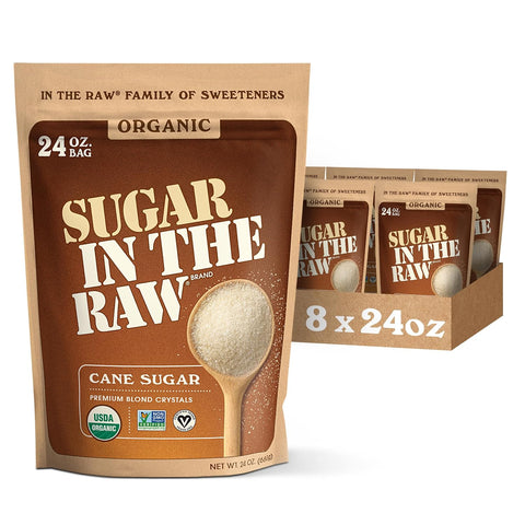 Sugar In The Raw Organic Granulated White Premium Cane Sugar, No Erythritol, Pure Natural Sweetener, Hot & Cold Drinks, Coffee, Baking, Vegan, Gluten-Free, Non-GMO, Bulk Sugar, 24 oz Bag (8-Pack)