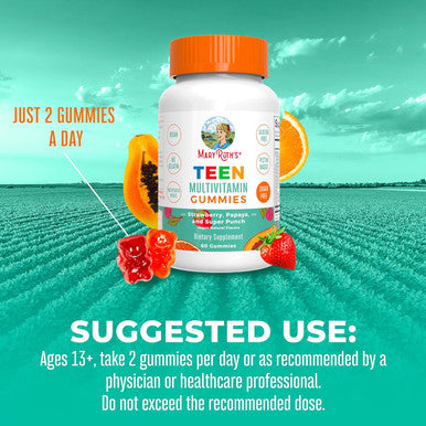 Maryruth Organics Multivitamin for Teens | Sugar | Vitamin Gummy for Ages 13+ | Vitamin C | D and E | B | Biotin | Zinc for Immune Support | Energy | Skin and Hair | 60 Count