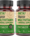 Deva Tiny Tablets Vegan Multivitamins For Women & Men, Multivitamin With Iron, Mineral Supplement, Vitamin C, Vitamin B Complex, Vitamin B12, Vitamin E, Zinc, Gluten Free, 90 Tablets (Pack Of 2)