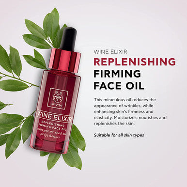 APIVITA Wine Elixir Replenishing Firming Face Oil 1.01 fl.oz. Powerful AntiAging Face Oil with Vitamin E Greek Grape Seed Oil for Reducing Appearance of Wrinkles Dermatologist Tested Facial Oil