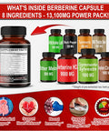 Aumeto 8 in 1 Berberine Supplement - Equivalent to 13100mg per Capsule - Support Digestion Immunity - with Ceylon Cinnamon Milk Thistle Turmeric Bitter Melon