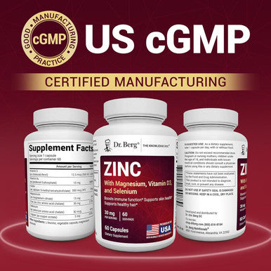 Dr. Berg Zinc 30Mg Enhanced With Magnesium Vitamin D3 Selenium and Copper Zinc Supplements For Men and Women Chelated Zinc For Immune Skin Hair and Nails Support 60 Capsules