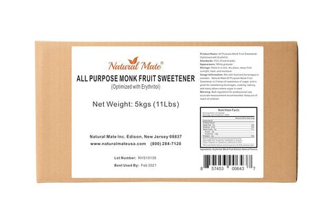 Monk Fruit Zero Calorie Sweetener (2x Sugar Sweet, Original), 5kg/11Lbs- Granular Powder Blended with Erythritol - Sweet Natural Alternative to Xylitol and Stevia - Sugar Replacement for Keto, Paleo, Low GI