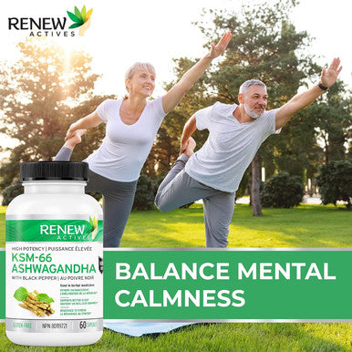 Renew Actives Ashwagandha Ksm-66 Capsules - 60 Capsules With Black Pepper, Ashwagandha Root Extract For Stress, Energy Support, Brain Supplement, And Sleep Aid