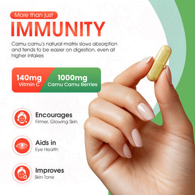Mother Nature Organics Superfoods For Organic Living Organic Vitamin C From Camu Camu Capsules 1000Mg Packed With Natural Vit C Raw Antioxidants - Immune Support Supplement & Anti-Aging For Skin - Powder Organic Vegan Non-Gmo (120 Count)