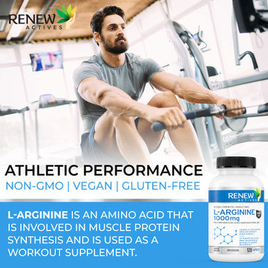 Renew Actives L-Arginine Supplement For Improved Strength - Essential For Protein Synthesis - Helps Promote Physical Performance - 120 Tablets