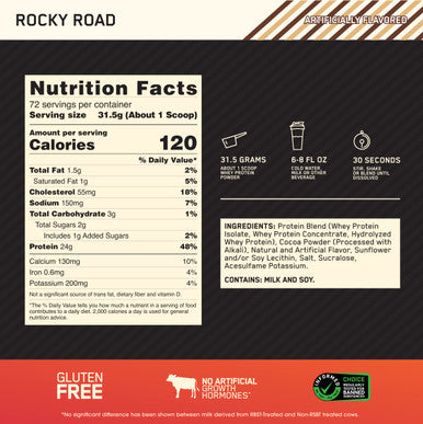 Optimum Nutrition Gold Standard Whey Protein Powder With Glutamine And Amino Acids Protein Shake - Rocky Road 72 Servings 2.27 Kg (Packaging May Vary) 1056484