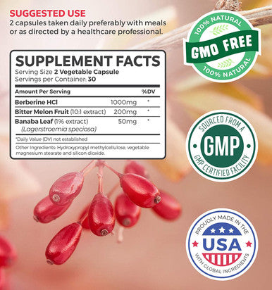 Berberine Hcl 500Mg Nongmo Vegetarian Plus Bitter Melon Banaba Leaf Ampk Metabolic Activator 60 Capsules No Pills