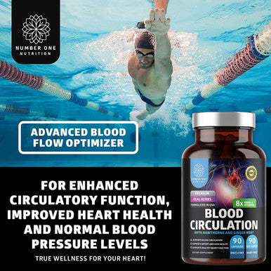 N1N Premium Blood Circulation Supplement 8 Powerful Herbs Vitamins All Natural Blood Flow Supplement with Hawthorn Butchers Broom and Cayenne Pepper to Support Circulation Heart Health 90 Caps