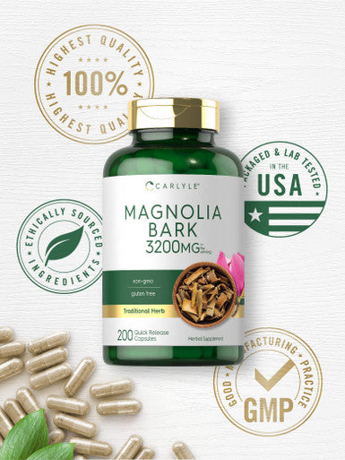 Carlyle Magnolia Bark 3200 Mg | 200 Powder Capsules | Herbal Extract Supplement | Non-Gmo, Gluten Free