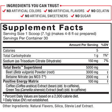 Force Factor Total Beets Beet Root Powder with Energy, NO3-T s to Support Circulation, Pressure, Flow, and Stamina - Plus Green Tea Extract. A Superfood Supplement, 30 Servings
