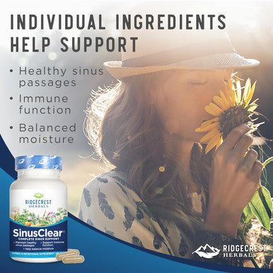 Ridgecrest Herbals Sinusclear, Complete Formula For Sinus And Nasal Health With Mullein Leaf, Bromelain, Vitamin C, And Zinc, For Healthy Mucus, Immune & Respiratory Support, (60 Veg Caps, 30 Serv)