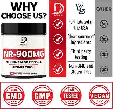 Nad Nicotinamide Riboside Resveratrol 900Mg Plus Resveratrol 100Mg - Cellular Production & Restoration, Aging Well, Overall Vitality - 80 Capsules