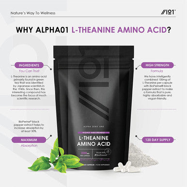 L-Theanine 200mg with BioPerineAÃƒâ€šÃ‚Â® - Highly Bioavailable - Made with BioPerineAÃƒâ€šÃ‚Â® - Non GMO, Gluten , Halal - 120 Vegan Capsules