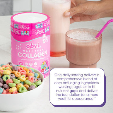 Obvi More Than Collagen Powder | Supports Healthy Hair, Skin, Nails, Joints, Gut | Grass-Fed Multi Collagen Supplement with Hyaluronic Acid, Biotin Keratin | Fruity Cereal 30 Servings