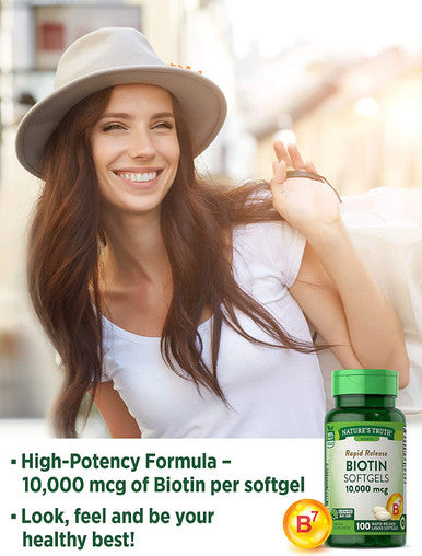 Biotin 10000mcg | 100 Softgels | Non-GMO Gluten Supplement | by Nature's Truth
