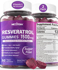 Resveratrol Gummies 1500Mg - Sugar Resveratrol Supplement With Quercetin, Grape Seed, Acai Berries Extracts Support Antioxidant, Healthy Aging & Longevity, Skin, Joint, Brain Wellness - 2Pack