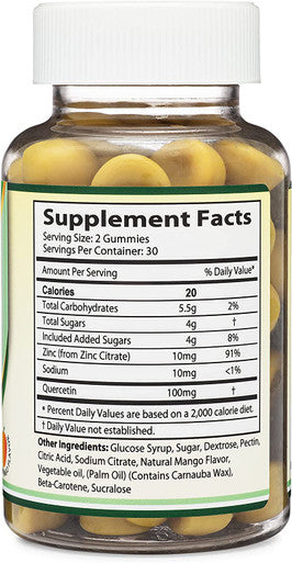 Quercetin Gummies with Zinc 100mg of Quercetin and 91 Daily Zinc per Serving 60 Mango Flavored Chewable Immune Support Gummies for Adults and Kids by Double Wood Supplements