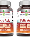Amazing Nutrition Formulas Folic Acid Supplement | 5000 Mcg | 120 Tablets | Non-GMO | Gluten | Made in USA (2 Pack)