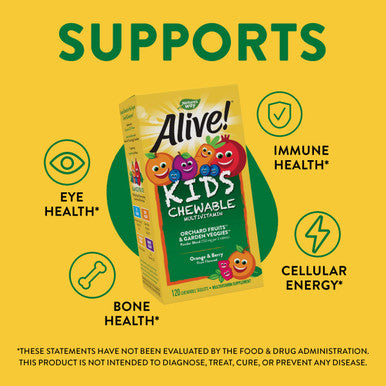 Nature'S Way Alive! Children'S Daily Chewable Multivitamin, Supports Growth & Development*, Orange & Berry Flavored, 120 Chewable Tablets