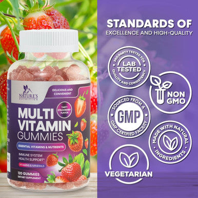 Multivitamin Gummies For Adults With 13 Vitamins And Minerals, Daily Gummy Vitamin For Women & Men, Immune Health Support Supplement With Vitamins A, C, D, E, B-6, B-12, Zinc, Berry - 120 Gummies