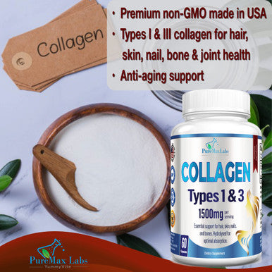 YUMMYVITE Collagen Types I & Iii - Collagen Pills, Supports Healthy Hair, Skin, Nails, Joints - Hydrolyzed Collagen Supplement, 60 Capsules