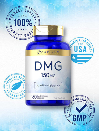 DMG Supplement 150 mg 180 Capsules N Dimethylglycine Vegetarian Non-GMO Gluten Free by Carlyle