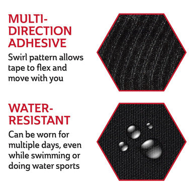 Curad Performance Series IRONMAN Maximum Grip Kinesiology Tape Sweat & Water Resistant Athletic Tape Cotton Elastic Compression Support for Joints & Muscles Black 2 x 10 inches 1 Roll (20 Strips)
