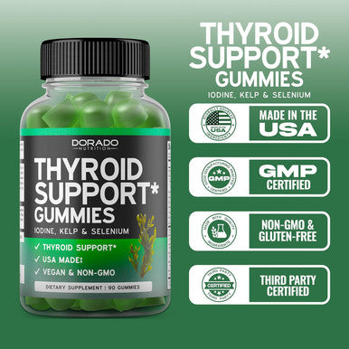 DORADO NUTRITION Thyroid Support For Women & Men (90 Gummies) Ashwaganda Iodine Bladderwrack Kelp & Schisandra - Thyroid Support Supplement - Delicious Flavor - Non-Gmo Vegan Gluten-- (90 Thyroid Gummies)